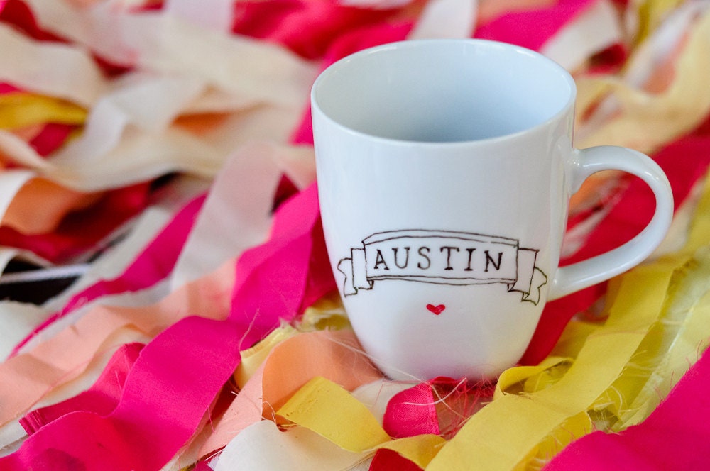 Hand Drawn Austin Heart Banner Mug