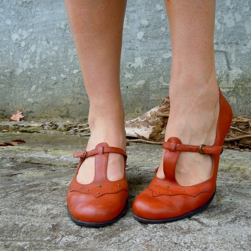 Vintage Mary Jane OXFORD Heels in Brown Leather by NestEggVintage