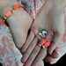 Vintage Lucite and Rhinestone Jewelry - Coral and Gold Tone - Bracelet and Earrings SET