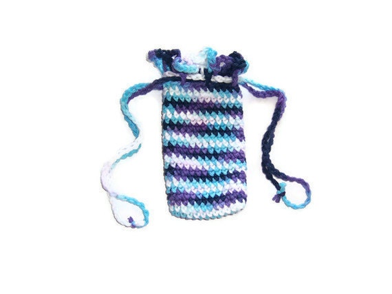 Blue , Purple and White  - Cell phone case or SMALL pouch - Camera Case , make up bag , many uses