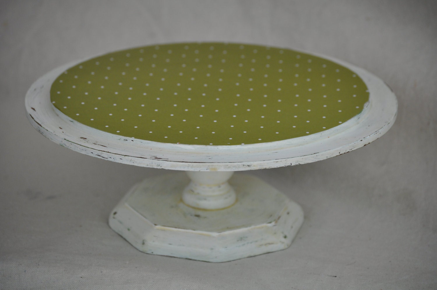 White and Green Shabby Chic Cake Stand with Polka Dots