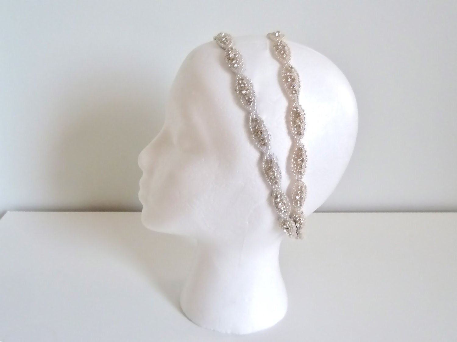 DARLA Delux - Beaded bridal headband, bridal crystal headpiece, crystal ribbon headband - ships in 1 week