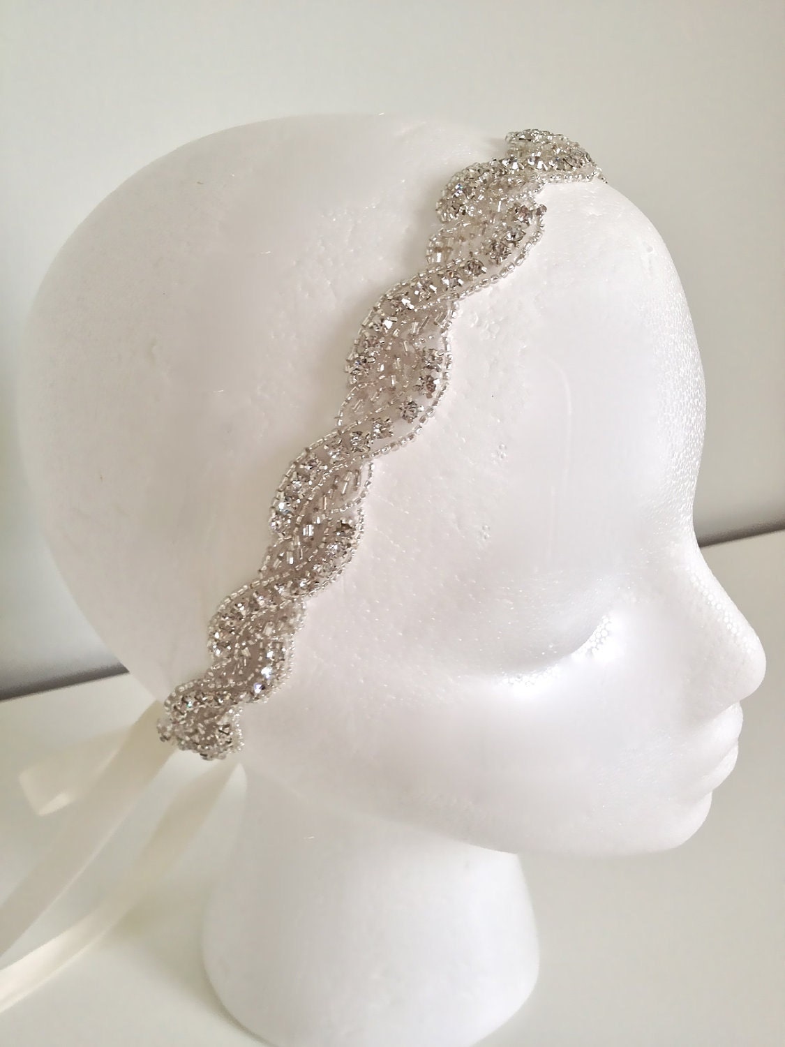 WAVERLY - Bridal Crystal headband, crystal ribbon headband - ships in 1 week