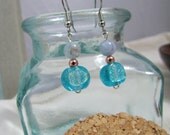 Aqua Sparkles earrings: dichroic glass, aquamarine, copper (free US shipping)