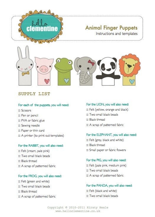 Animal Finger Puppet Patterns (PDF)
