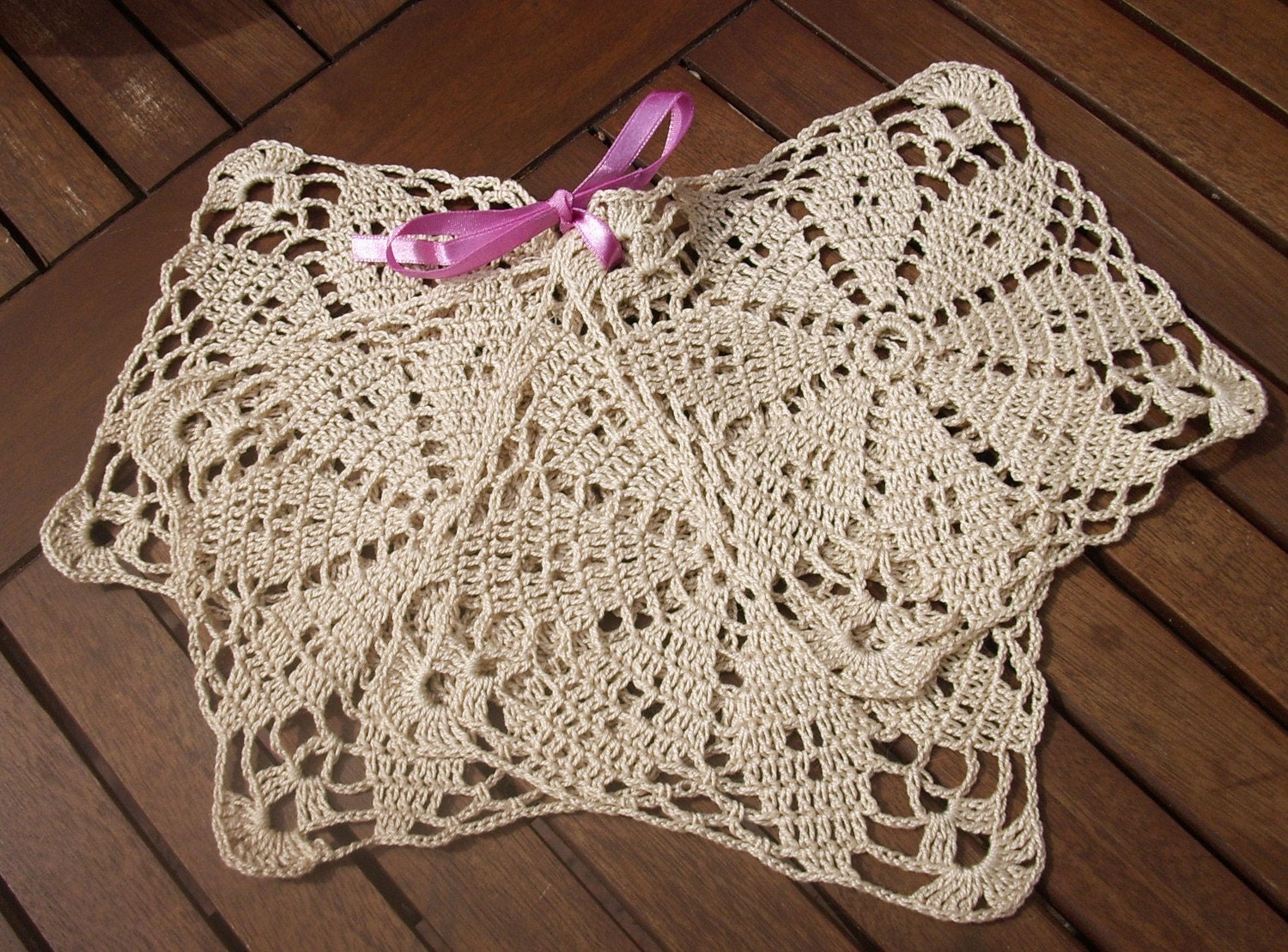Crochet doily set of 4 square doilies handmade crocheted lace coasters