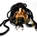 Shrunken head bag purse felted pouch shoulder horror bag with beaded dreadlocks.