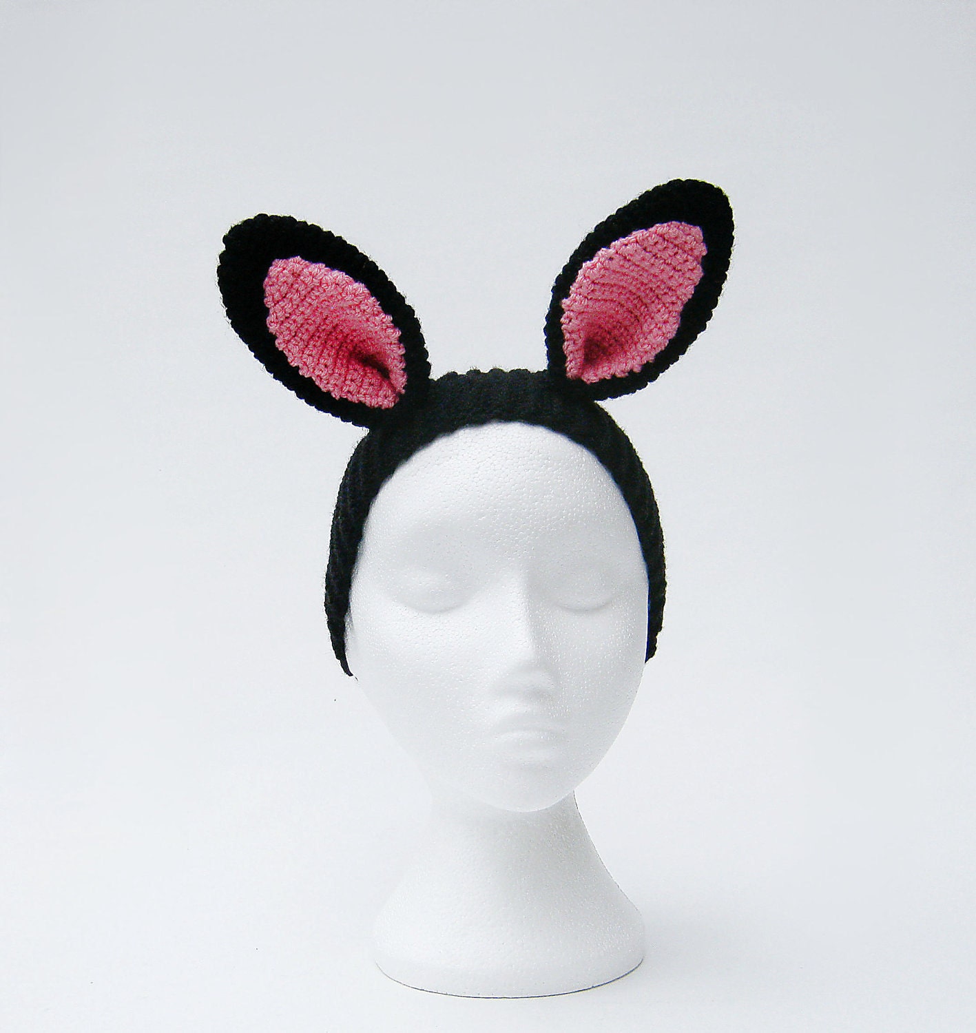 Black bunny ears headband rabbit ears crochet animal by jarg0n