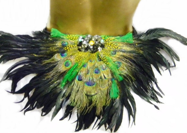 Peacock Feather Tribal Gold Green Booty shorts Belly Dance Burlesque Made 4U