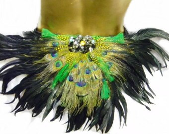 Peacock Feather Tribal Gold Green Booty shorts Belly Dance Burlesque Made 4U
