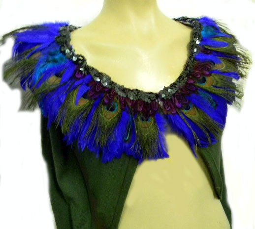 Peacock Feather Collar Dk Hunter Green Sweater Shrug
