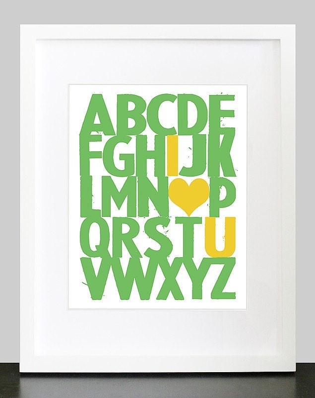 I Love You Wall Art. Alphabet Wall Print. ABC Wall Art. I (Heart) U Alphabet ABC Wall Art. 8x10 Baby Children Nursery Love Wall Print Poster
