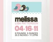 Birth Announcement Wall Art. Bird Scalloped Edge Birth Announcement Wall Art - 8x10 Baby Nursery Custom Wall Print Poster