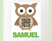 Owl Alphabet Wall Print. ABC Wall Art with Personalized Name. Custom 8x10 Poster for Baby & Children by mateoandtobias on Etsy
