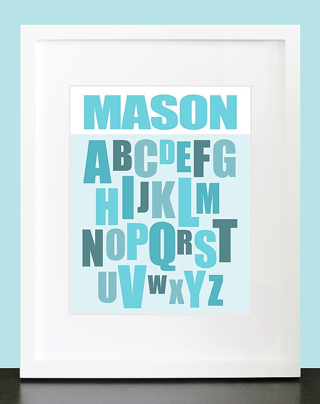 Modern Alphabet ABC with Personalized Name Wall Art - 8x10 Baby Children Nursery Custom Wall Print Poster