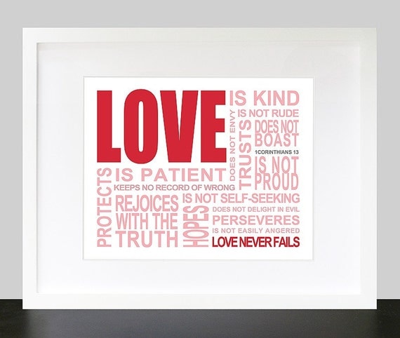 Love is. 1 Corinthians 13 Wall Art. Inpsirational Wall Print. 8x10 Custom Bible, Wedding, Anniversary Wall Print Poster