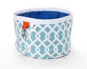 Squishy Travel Pet Water Bowl - French Blue Lattice Print
