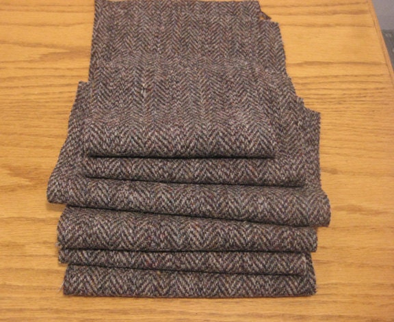 100% WOOL HERRINGBONE FELTED Grey Brown Pieces Reclaimed from Sports Jacket