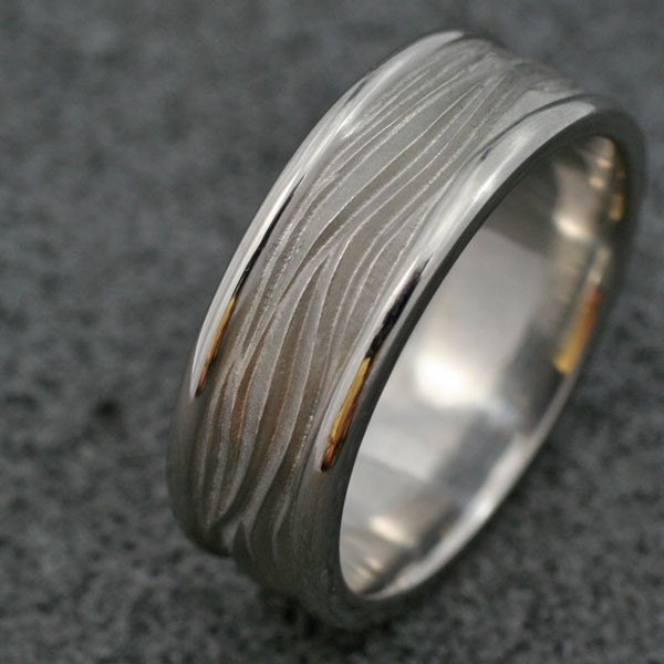 BORDERED WAVE Wedding Band in Sterling Silver