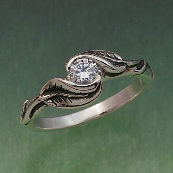 DELICATE LEAF RING, Your Choice of Stone.  Ring in sterling silver