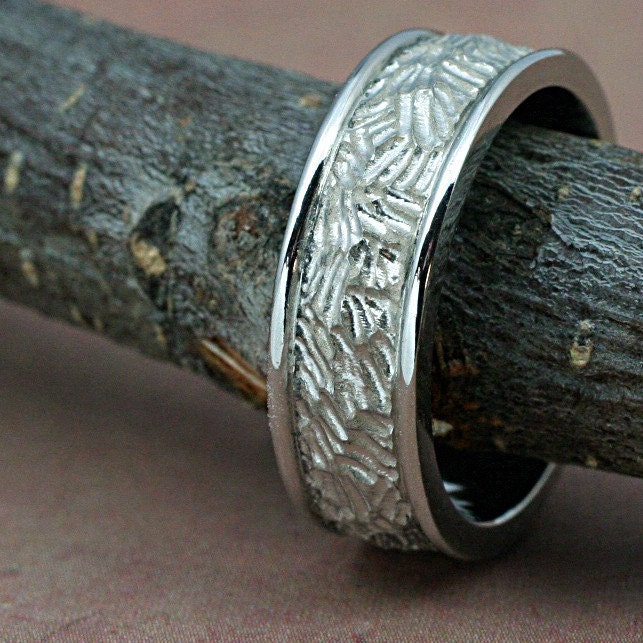 Wedding Band with BEAVER GNAWED TEXTURE, 7mm wide, Sterling Silver