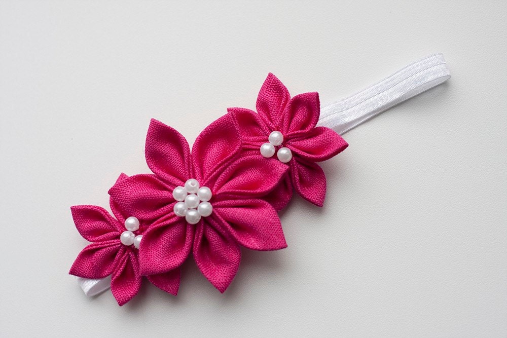 Girl Headband - Flower girl hot pink headband - Children summer hair accessories