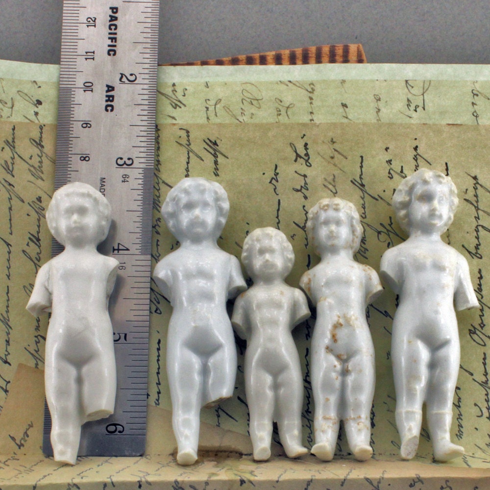 5 Vintage German Bisque Dolls Damaged