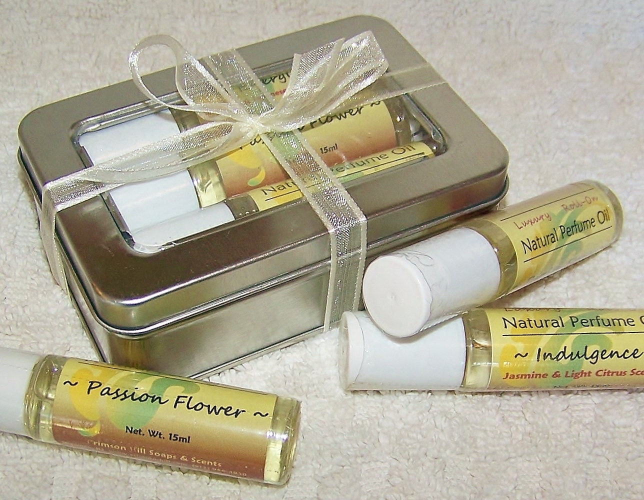 Natural Roll On Perfume Sampler Gift Set - CHOOSE 3 SCENTS,15 ml value size, roll on, fragrance, handmade, body, scented
