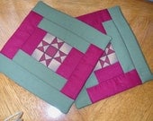 Quilted BURGANDY & GREEN MUG Rugs - Candle Mats -in cranberry and green -Set of 2