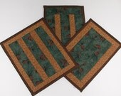 Quilted PINECONE HOT PADS or Mug Rugs or Candle Mats.  Set of 3 in Forest Green and Brown