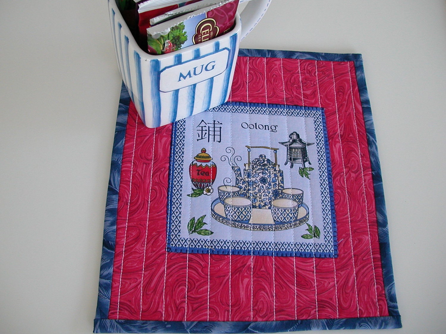 Quilted TEA-TIME MugRug - Approx 9 x 10 inches square