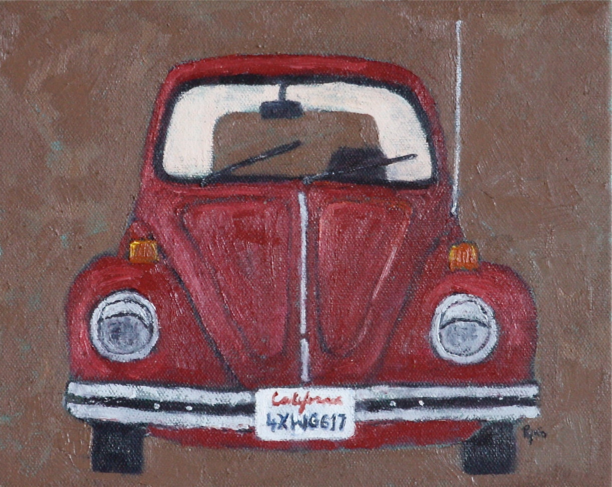 Red Volkswagon Bug - print, art, home and living, decor, wall decor, kids, boys, girls