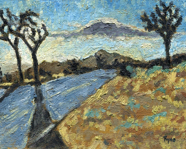 Road to Joshua Tree - 6x8 - original oil painting, Art, Painting, Oil, Scenic, Landscape, Folk, Decor, Wall Art, Handmade, Wall Decor