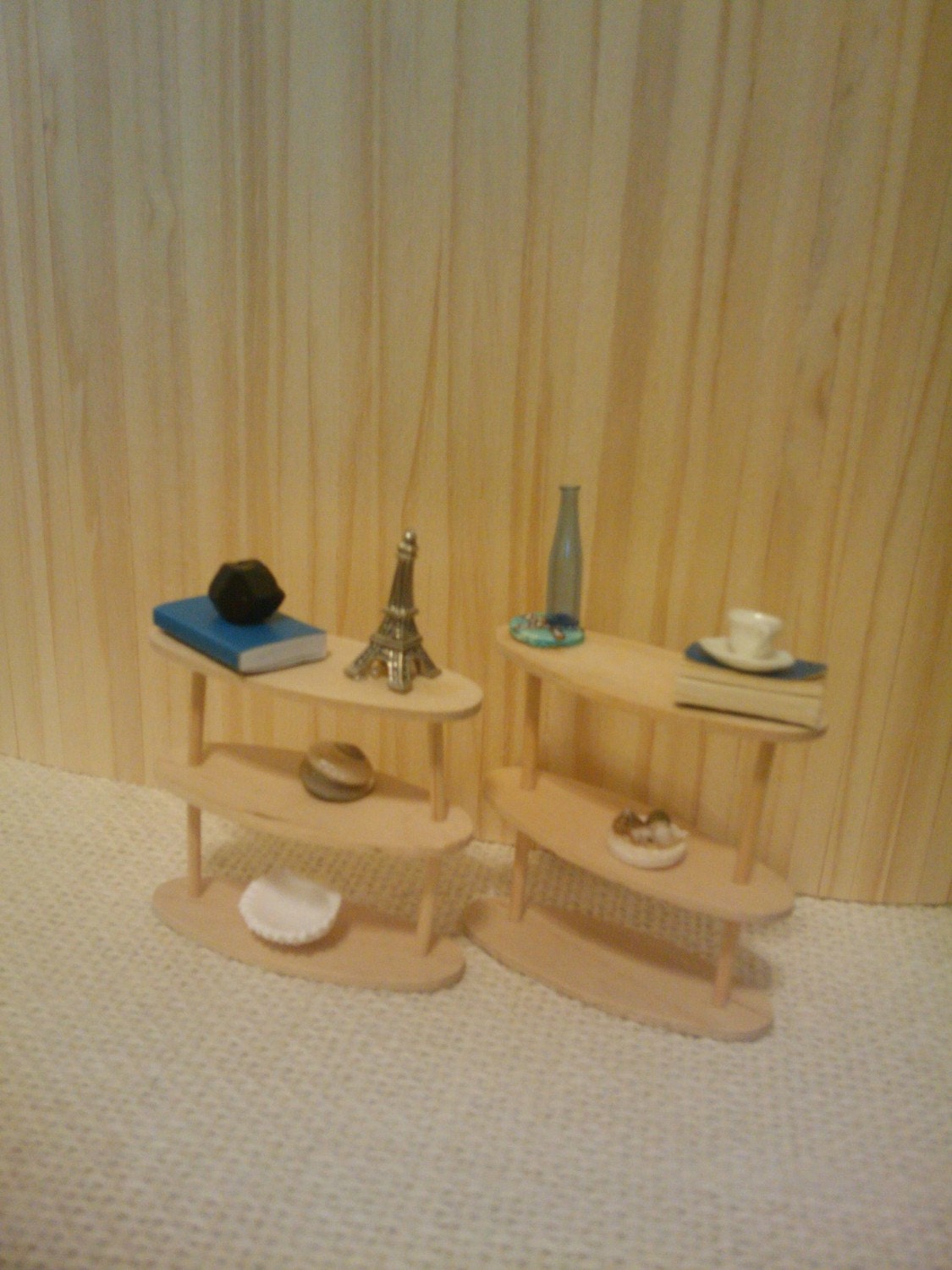 Natural Modern Miniature End Tables / Nightstands -Dollhouse Size