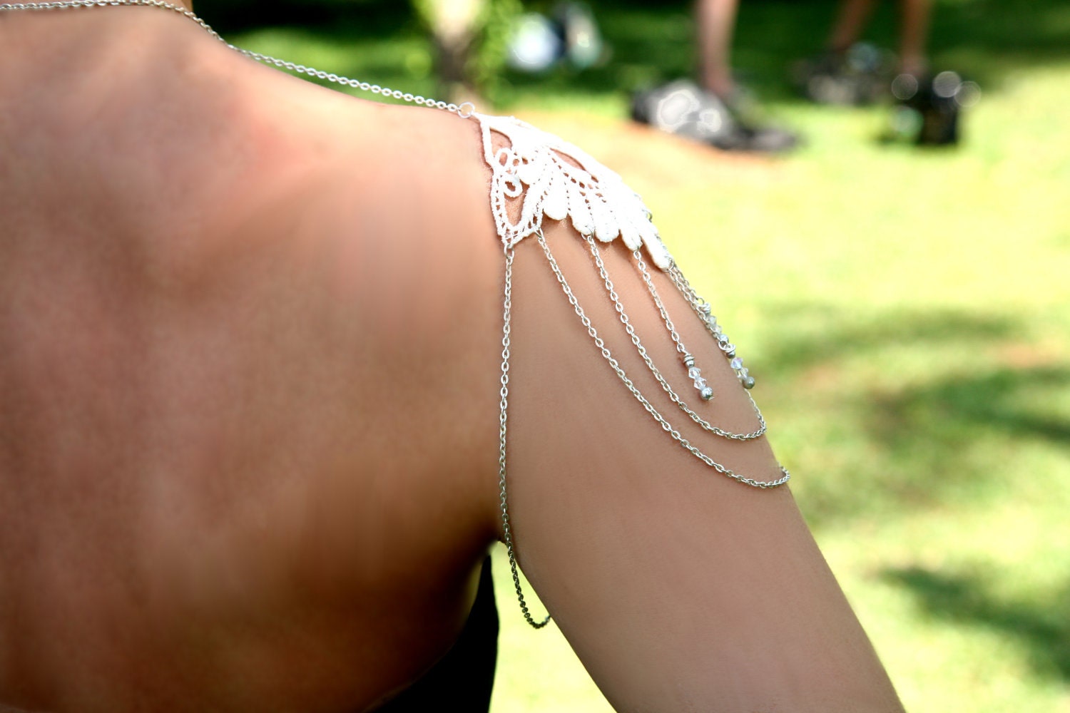 RESERVED LISTING - Vintage Lace Silver Shoulder Necklace - Adjustable