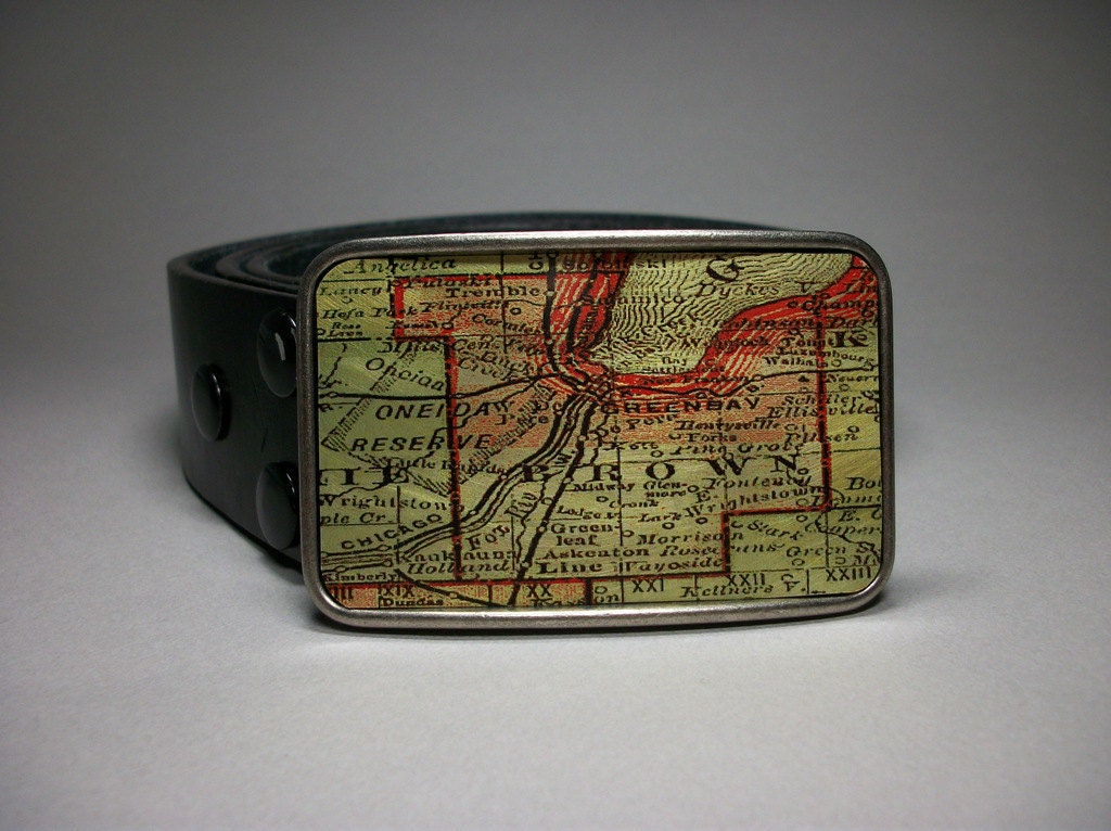 Belt Buckle Green Bay Wisconsin Vintage Map