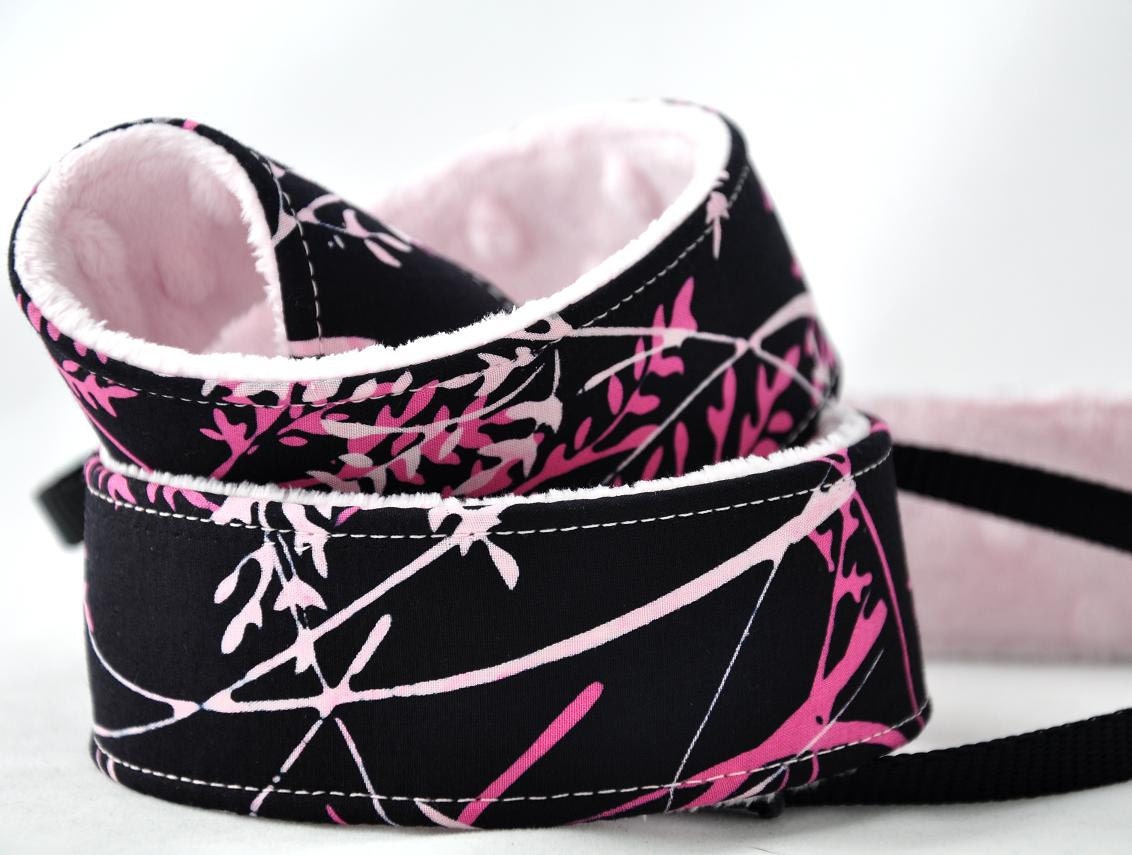Padded Pink Camera Strap dSLR w/ Minky - Pink Floral Batik Baby Pink Minky - Women's Accessories - Spring Accessories Spring Fashion