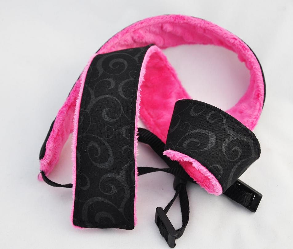 Camera Straps - Black Swirl Fuchsia Hot Pink Minky - Spring Accessories Spring Fashion