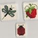 Finished Completed Cross Stitch Strawberry, Dragonfly and Lady Bug Magnets
