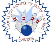 STRIKE Bowling Party For Boys Personalized Stickers - Party Favor Labels, Address Labels, Birthday Stickers, Sports - Choice of Size