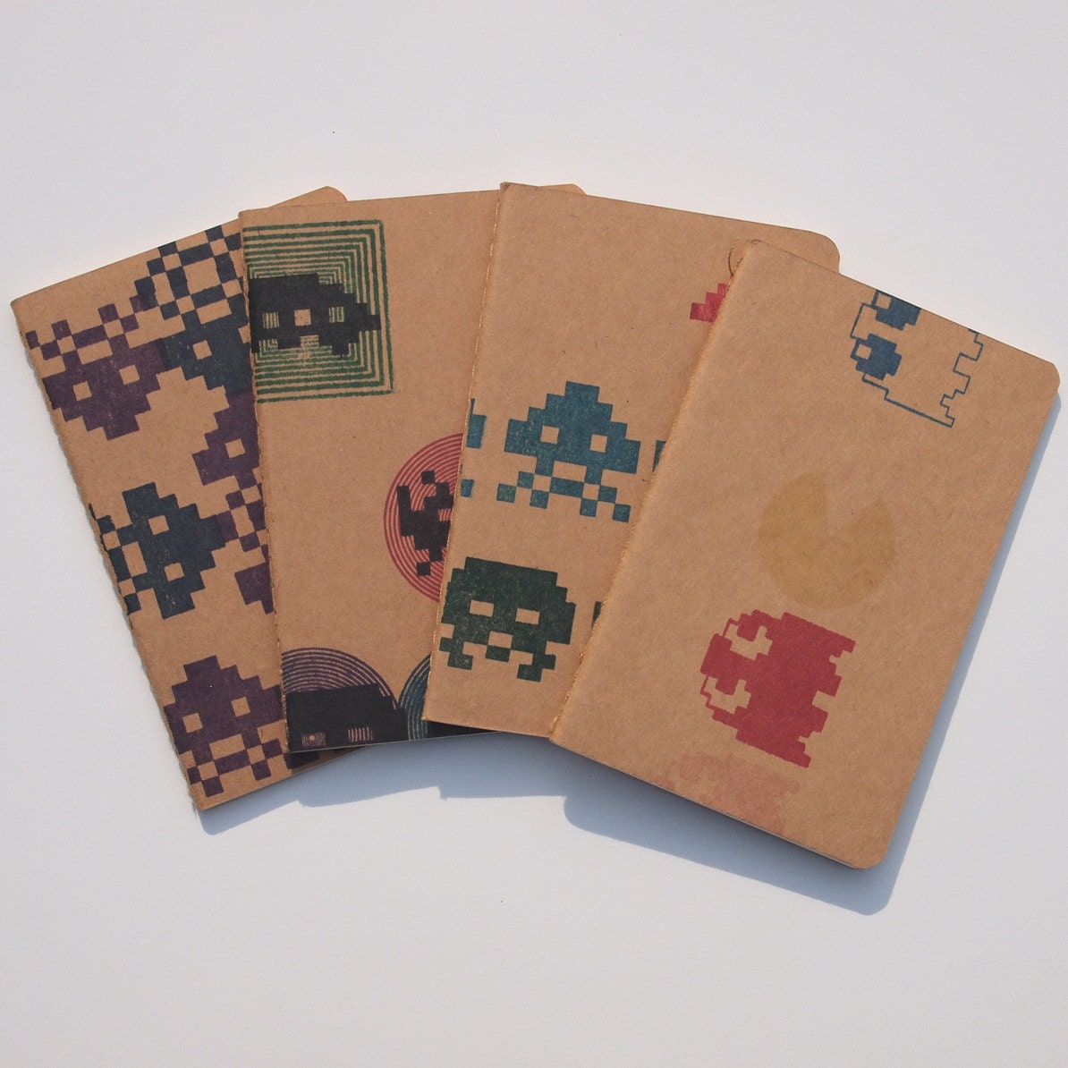Retro Arcade pocket moleskines, 8 Bit video game pocket journals, set of 4