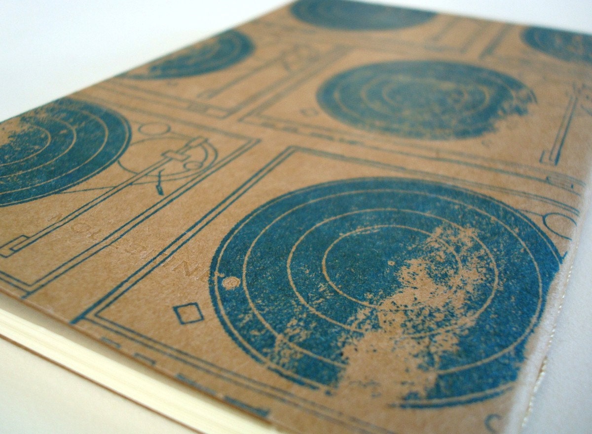 Blue Vinyl moleskine journal (sketch) record player dj pocket notebook hipster hip hop