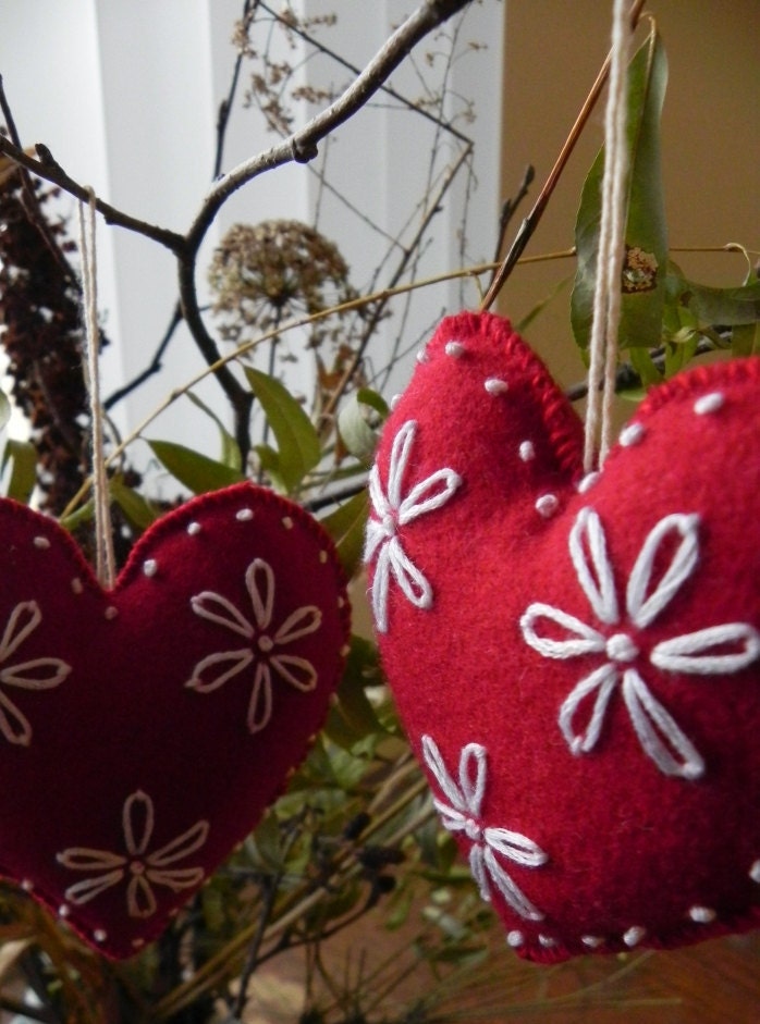 Felted Ornament- Red and White Heart