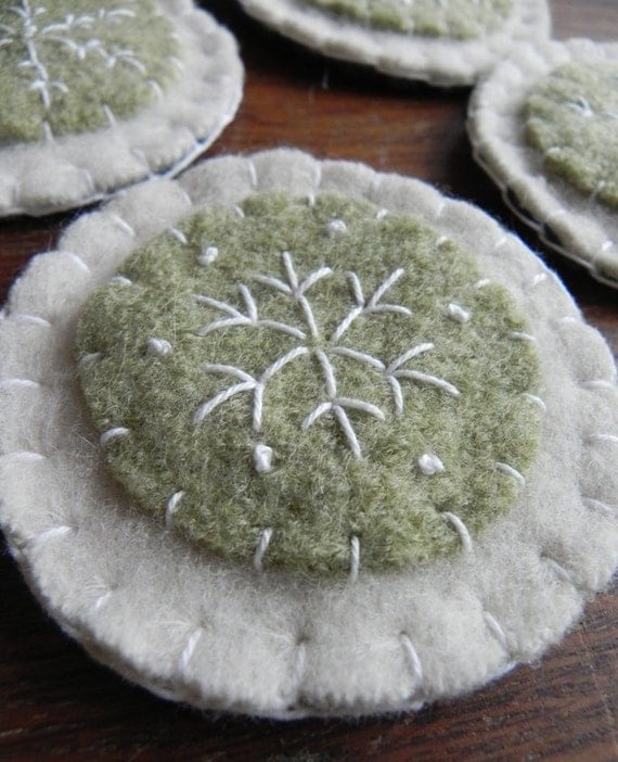 Christmas Ornaments- Green and White Snowflake