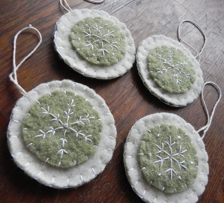Christmas Ornaments- Green and White Snowflake