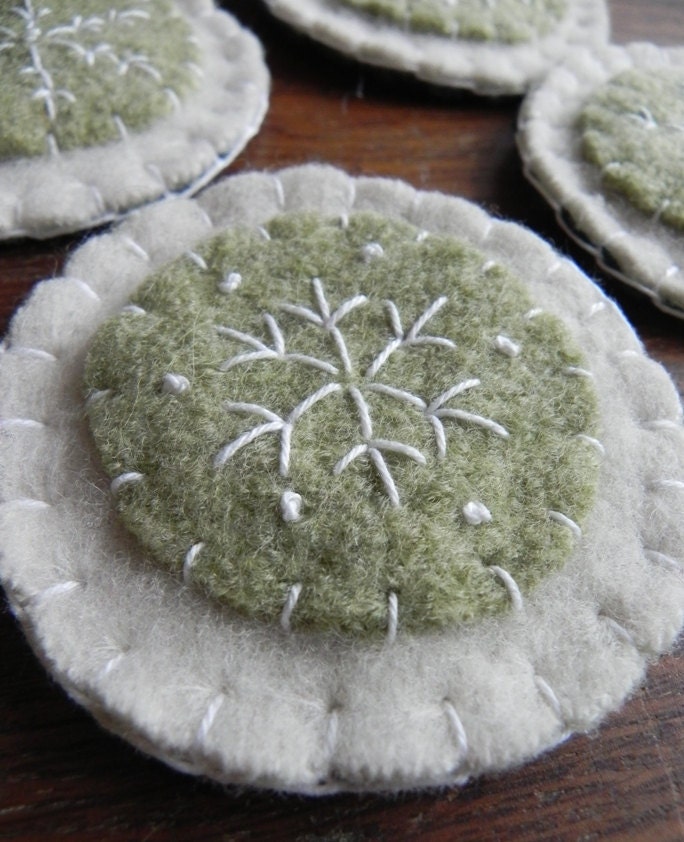 Christmas Ornaments- Green and White Snowflake