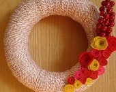 HOLIDAY FEST YARN WREATH WITH FELT FLOWERS-12 INCHES WREATH-Ready to Ship