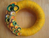 Mustard Color Yarn Wreath with Colorful Felt Oysters with beads-12 in-Ready to Ship