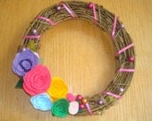Beautiful Grapevine Spring Wreath with Colorful Felt Roses