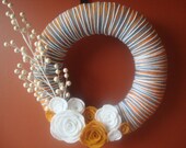 Handmade Yarn Wreath With Felt Roses -12 IN Wreath-Ready to Ship